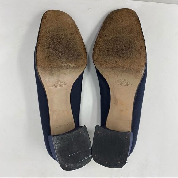 Sold! Bally Sz 7 Blue Pandar Gold Accents Career Slip On Designer Chunky Pumps - Picture 13 of 13